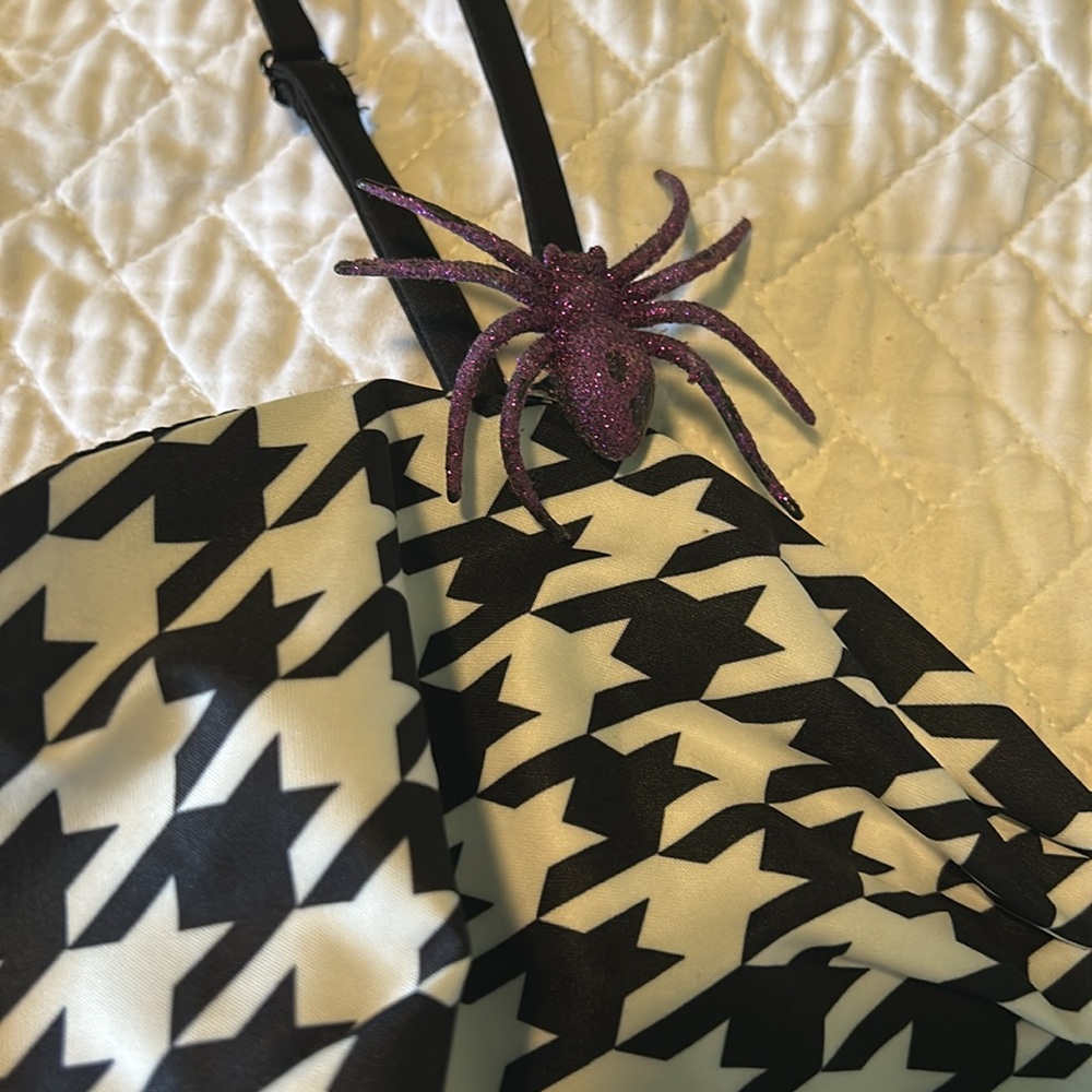 Unique Vintage Houndstooth With Purple Spider Dress - Picture 3 of 4